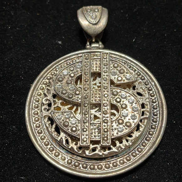 Silver Dollar Rhinestone Sign Pendant - Picture 17 of 17